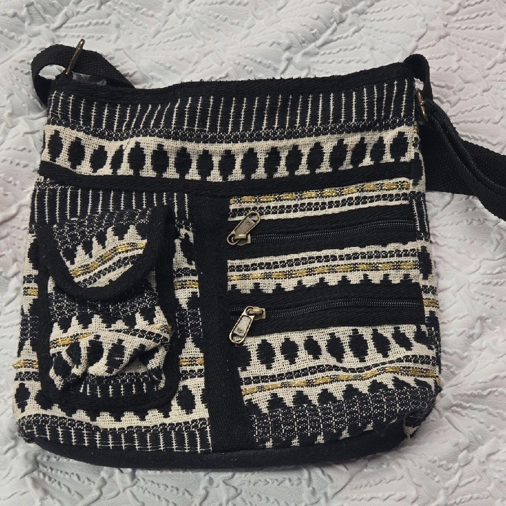 Chic Black and Cream Patterned Crossbody Bag